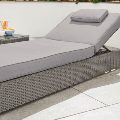 Rhodes Rattan Sun Lounger Set of 2 and Side Table in Slate Grey