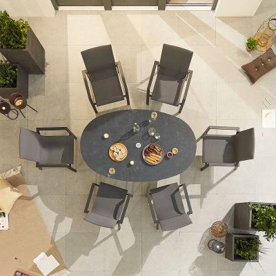 Roma 6 Seat Aluminium Dining Set - Oval Table in Graphite Grey
