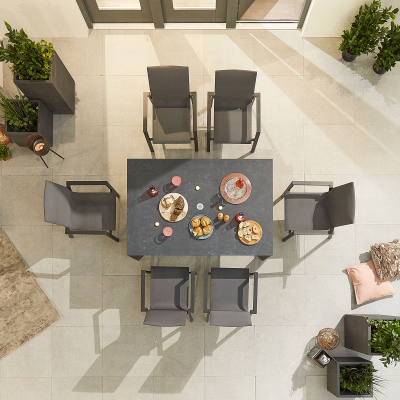 Roma 6 Seat Aluminium Dining Set - Rectangular Table in Graphite Grey
