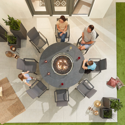 Roma 8 Seat Aluminium Dining Set - Round Gas Fire Pit Table in Graphite Grey