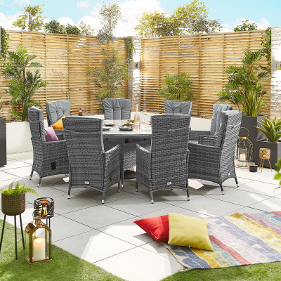 Ruxley 8 Seat Rattan Dining Set - Round Table in Grey Rattan
