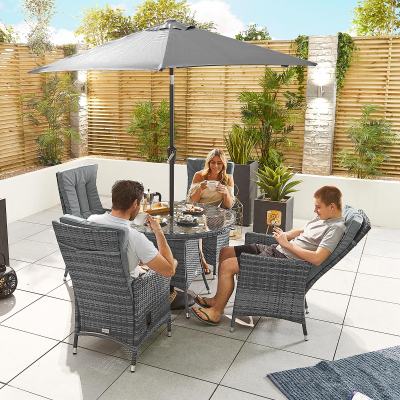Ruxley 4 Seat Rattan Dining Set - Round Table in Grey Rattan
