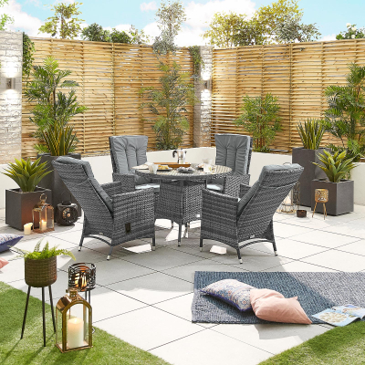 Ruxley 4 Seat Rattan Dining Set - Round Table in Grey Rattan