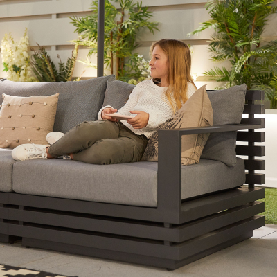 San Marino Aluminium Corner Sofa Lounging Set with Square Coffee Table & 1 Armchair in Graphite Grey