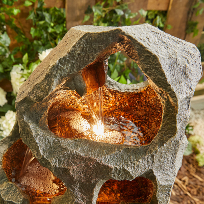 Scoria Water Feature with Lights