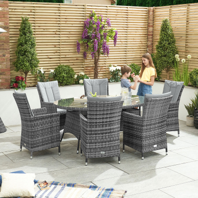 Sienna 6 Seat Rattan Dining Set - Oval Table in Grey Rattan