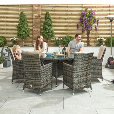 Sienna 6 Seat Rattan Dining Set - Round Table in Brown Rattan