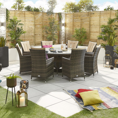 Sienna 8 Seat Rattan Dining Set - Round Table in Brown Rattan