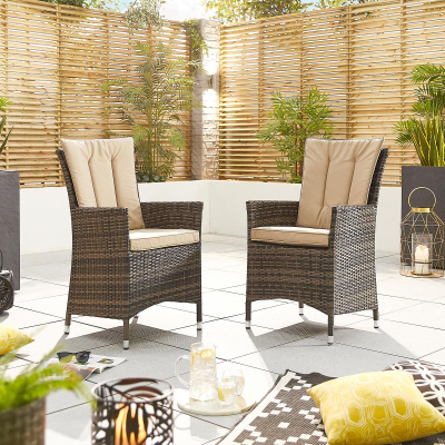 Sienna 4 Seat Rattan Dining Set - Round Table in Brown Rattan