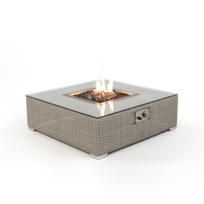 Heritage Chelsea Rattan Square Gas Fire Pit Coffee Table in White Wash