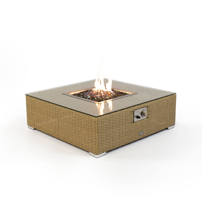 Heritage Chelsea Rattan Square Gas Fire Pit Coffee Table in Willow