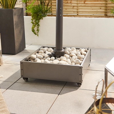 Genesis 3.0m x 3.0m Square Aluminium Cantilever Parasol - Grey Canopy, Grey Frame and Stone Fill Base