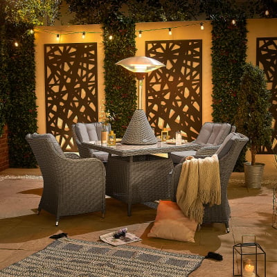 Table Rop Rattan Electric Patio Heater in White Wash