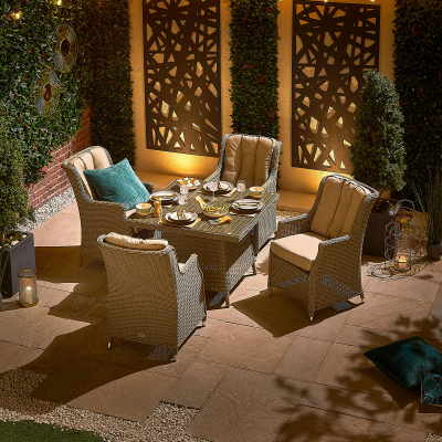 Thalia 4 Seat Rattan Dining Set - Square Table in Willow