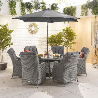 Thalia 6 Seat Rattan Dining Set - Round Table in Slate Grey