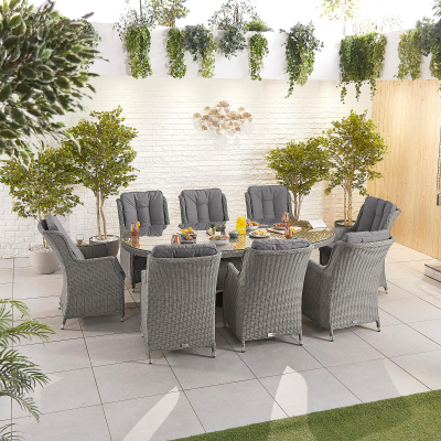 Thalia 8 Seat Rattan Dining Set - Oval Table in Slate Grey
