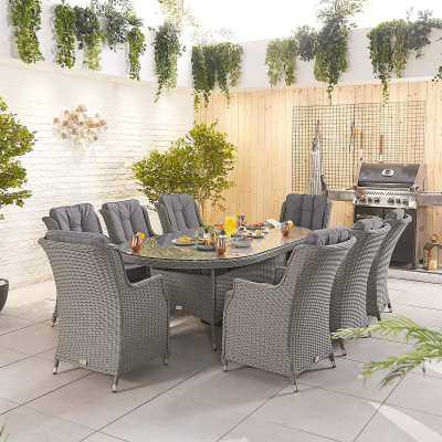 Thalia 8 Seat Rattan Dining Set - Oval Table in Slate Grey