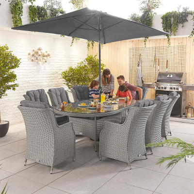 Thalia 8 Seat Rattan Dining Set - Oval Table in White Wash
