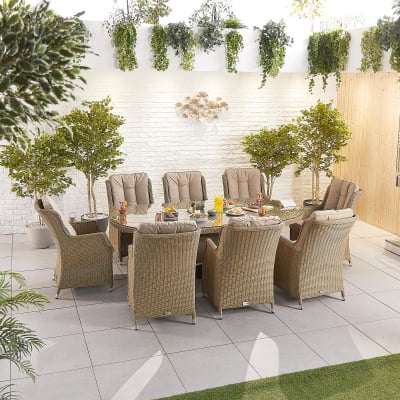 Thalia 8 Seat Rattan Dining Set - Oval Table in Willow