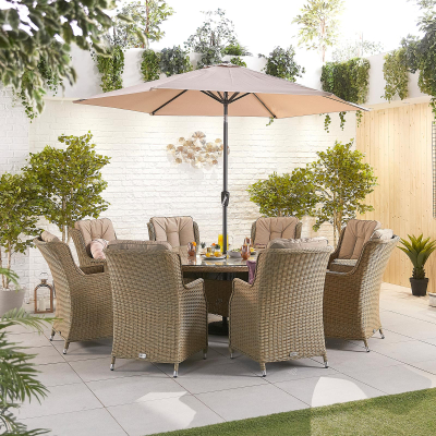 Thalia 8 Seat Rattan Dining Set - Round Table in Willow