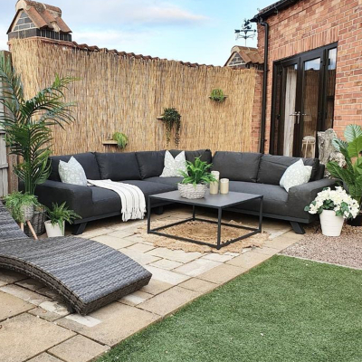 Tranquility All Weather Fabric Aluminium Corner Sofa Lounging Set with Square Coffee Table & No Armchairs in Charcoal Grey