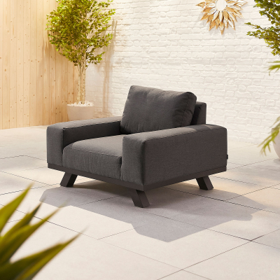 Tranquility All Weather Fabric Aluminium Lounging Armchair in Charcoal Grey