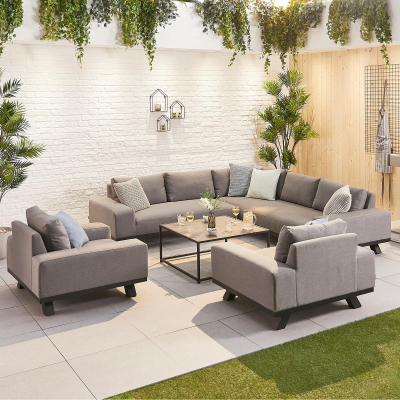Tranquility All Weather Fabric Aluminium Corner Sofa Lounging Set with Square Coffee Table & 2 Armchairs in Ash Grey