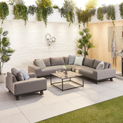 Tranquility All Weather Fabric Aluminium Corner Sofa Lounging Set with Square Coffee Table & 1 Armchair in Ash Grey