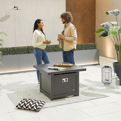 Venus Square Aluminium Extending Gas Fire Pit Table with Windguard in Graphite Grey