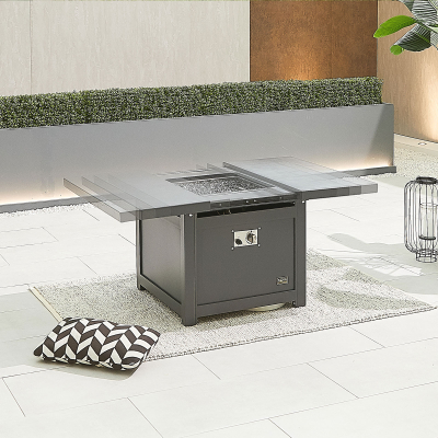 Venus Square Aluminium Extending Gas Fire Pit Table with Windguard in Graphite Grey