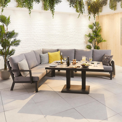 Vogue L-Shaped Corner Aluminium Lounge Dining Set - Adjustable Rising Table in Graphite Grey