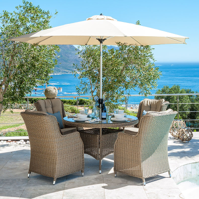 Thalia 4 Seat Rattan Dining Set - Round Table in Willow