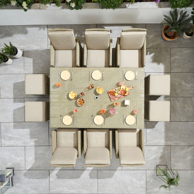 Catherine 6 Seat Rattan Cube Dining Set with 6 Stools - Rectangular Table in Willow