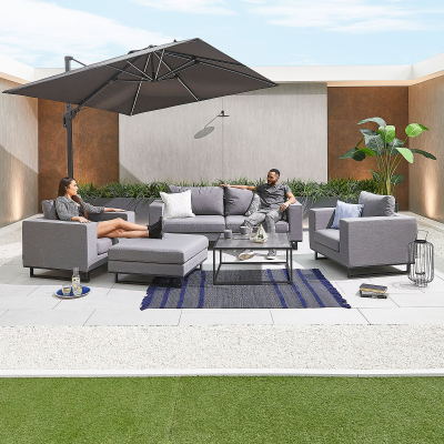 Eden All Weather Fabric Aluminium 2 Seater Sofa Lounging Set with Square Coffee Table & Footstool & 2 Armchairs in Ash Grey