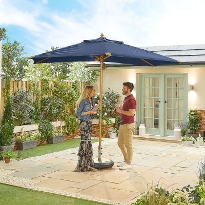 Dominica Deluxe 3.0m x 2.0m Rectangular Wooden Traditional Parasol - Navy Canopy