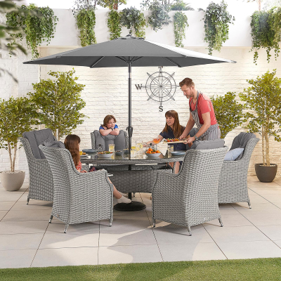 Thalia 6 Seat Rattan Dining Set - Oval Table in White Wash