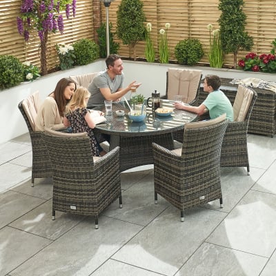 Sienna 6 Seat Rattan Dining Set - Round Table in Brown Rattan