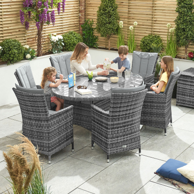 Sienna 6 Seat Rattan Dining Set - Oval Table in Grey Rattan