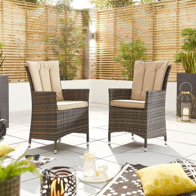 Sienna 8 Seat Rattan Dining Set - Rectangular Gas Fire Pit Table in Brown Rattan
