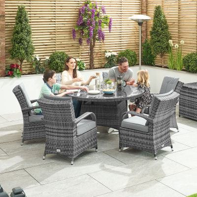 Olivia 6 Seat Rattan Dining Set - Round Table in Grey Rattan
