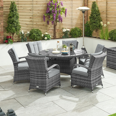 Olivia 6 Seat Rattan Dining Set - Round Table in Grey Rattan