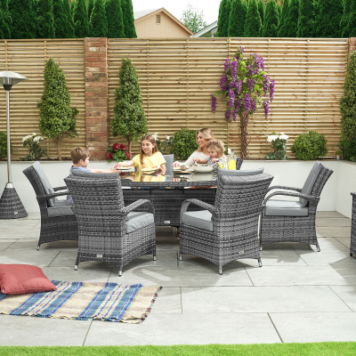 Olivia 6 Seat Rattan Dining Set - Oval Table in Grey Rattan