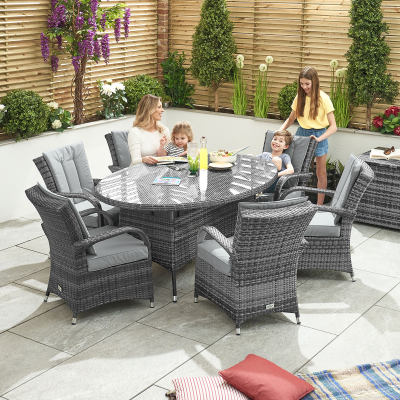 Olivia 6 Seat Rattan Dining Set - Oval Table in Grey Rattan