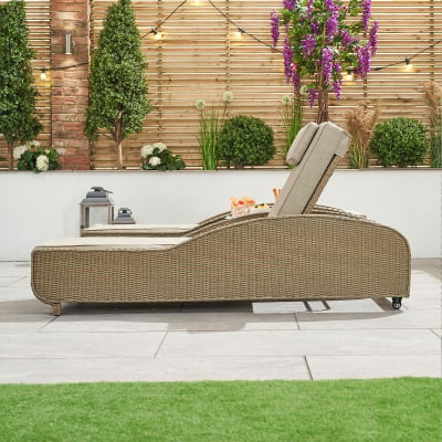 Madison Rattan Sun Lounger Set of 2 and Side Table in Willow