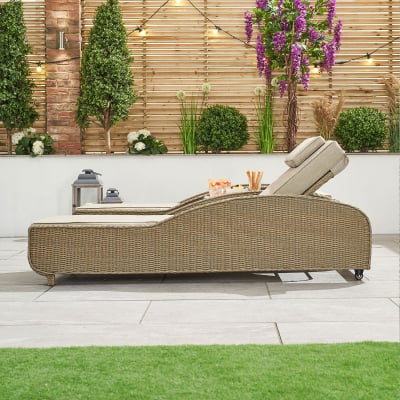 Madison Rattan Sun Lounger Set of 2 and Side Table in Willow