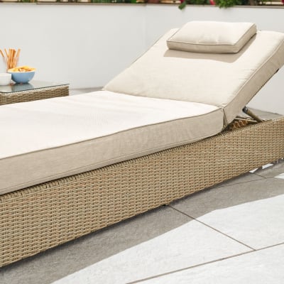 Rhodes Rattan Sun Lounger Set of 2 and Side Table in Willow