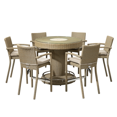 Heritage Henley 6 Seat Rattan Bar Set - Round Ice Bucket Table in Willow