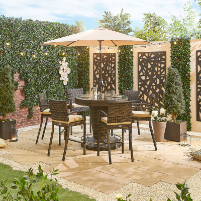 Henley 6 Seat Rattan Bar Set - Round Table in Brown Rattan