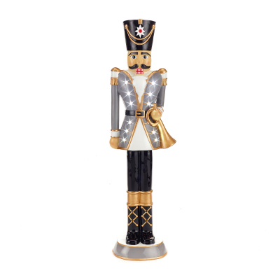 Norbert the Guard 3ft Christmas Nutcracker Figure with Trumpet in Grey - Set of 2