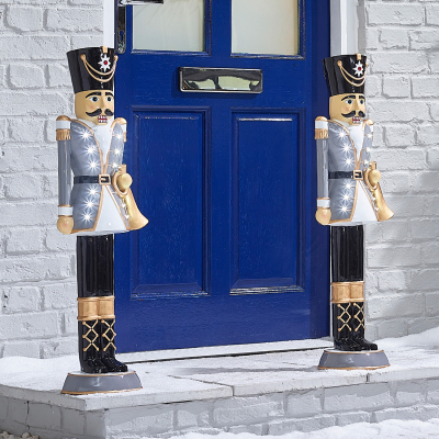 Norbert the Guard 3ft Christmas Nutcracker Figure with Trumpet in Grey - Set of 2